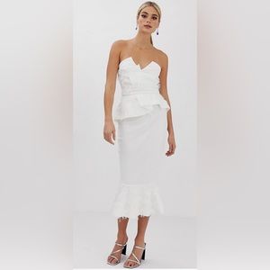 ASOS DESIGN Tall PREMIUM faux feather detail peplum midi dress